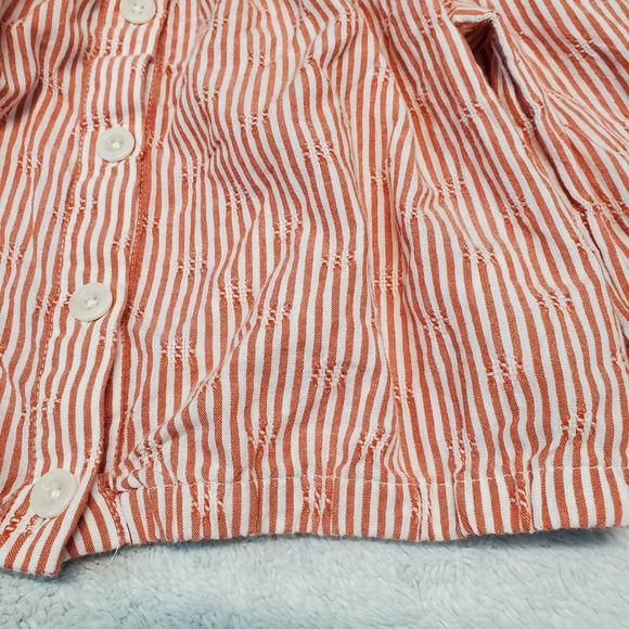 Madewell White Orange Striped Preppy Cottagecore Boho‎ Puff Sleeve Cropped Top S - Picture 2 of 8